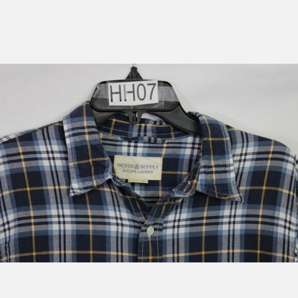 Denim & Supply Ralph Lauren Mens M Medium Blue Plaid Button Up Shirt - Picture 3 of 7